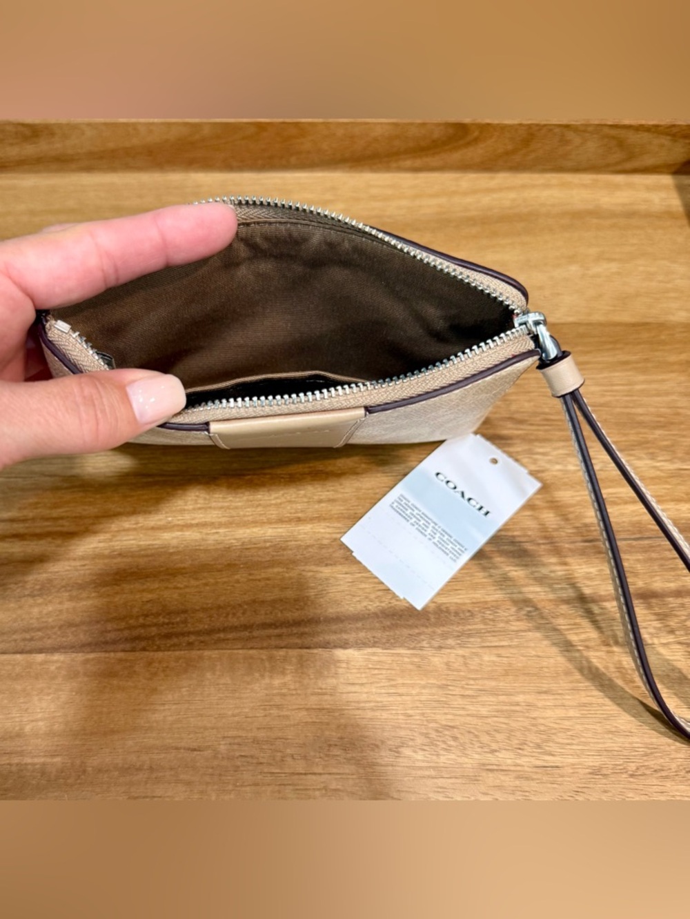 Coach Signature Zip Wallet/Wristlet with Smooth Leather Trim, Sand/Taupe, NWT - Picture 8 of 10